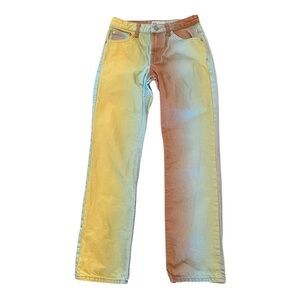 Zara Multicolor Ombre Straight-Leg Jeans — Yellow, Brown & Blue Hues